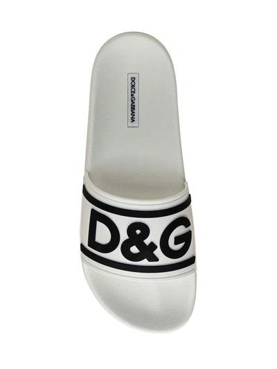 Shop Dolce & Gabbana Beachwear Slipper With Logo In White