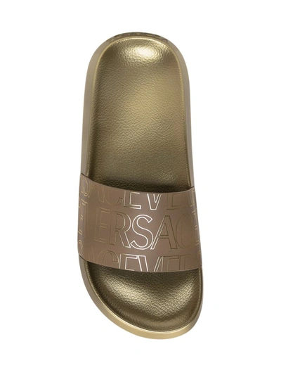 Shop Versace Slipper With Logo In Gold