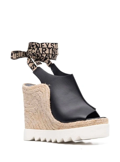 Shop Stella Mccartney 'gaia' Black Wedges With Jacquard Logo And Rope Heel Woman