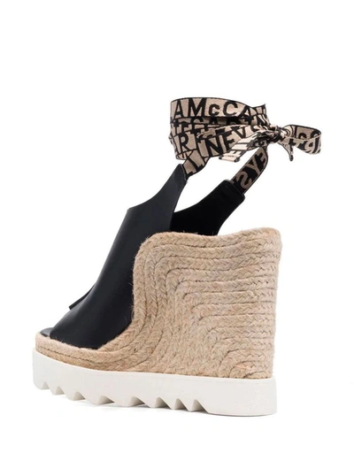 Shop Stella Mccartney 'gaia' Black Wedges With Jacquard Logo And Rope Heel Woman