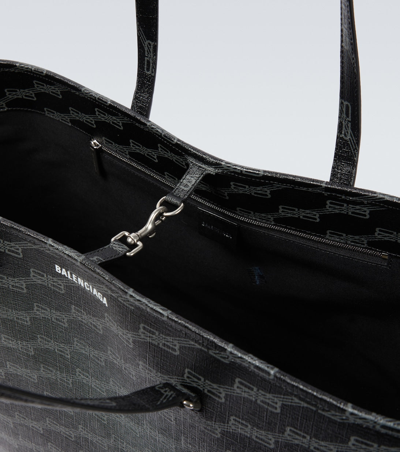 Shop Balenciaga Men Signature Faux Leather Tote Bag In Black