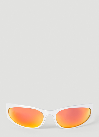 Shop Balenciaga Women Reverse Xpander 2.0 Rectangle Sunglasses In White