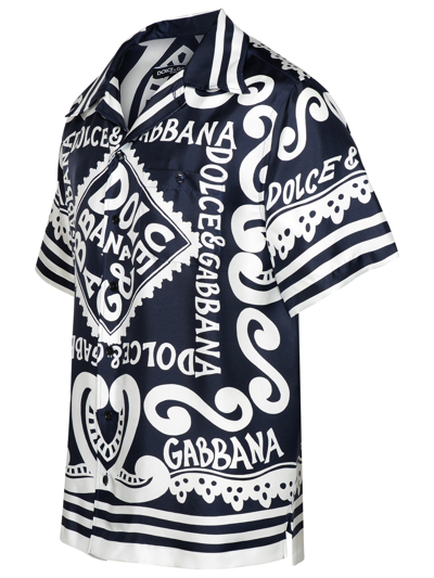 Shop Dolce & Gabbana Navy Silk Shirt Man In Blue