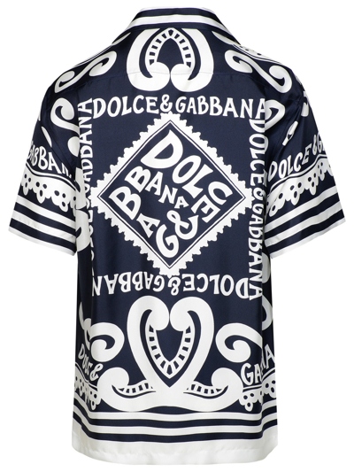 Shop Dolce & Gabbana Navy Silk Shirt Man In Blue