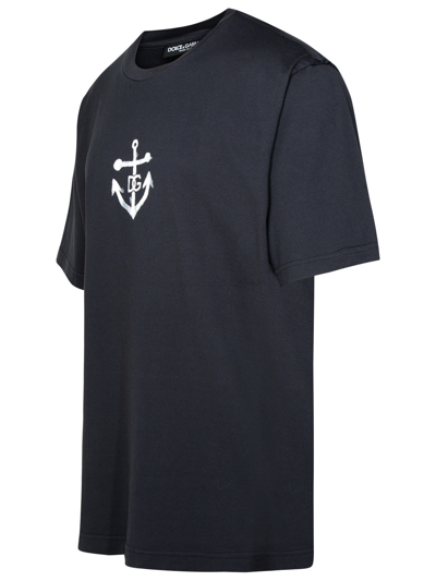 Shop Dolce & Gabbana Man  Navy Cotton T-shirt In Blue