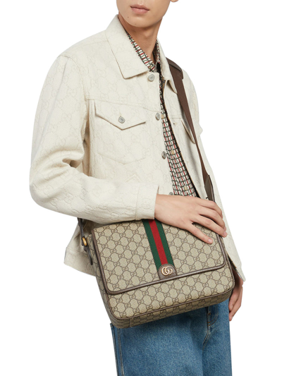 Shop Gucci Men Ophidia Shoulder Bag Medium Size In Cream