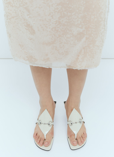 Shop Gucci Women Horsebit Thong Heeled Sandals In White