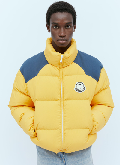 Shop Moncler Genius Moncler X Palm Angels Women Nevis Short Down Jacket In Yellow