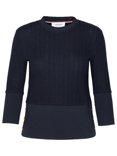 Shop Thom Browne Woman Navy Virgin Wool Sweater In Blue