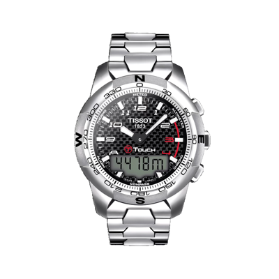 Pre-owned Tissot T-touch Ii Titanium Black Dial Quartz 43mm Watch T0474204420700
