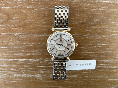 Pre-owned Michele Caber Mid Diamond Mop Dial Gold Two-tone Watch Mww16e000001