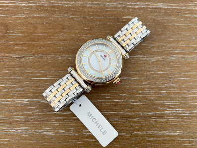 Pre-owned Michele Caber Mid Diamond Mop Dial Gold Two-tone Watch Mww16e000001