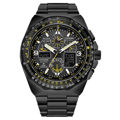 Pre-owned Citizen Jy8127-59e Promaster Skyhawk Black Dial Sapphire World Time Watch