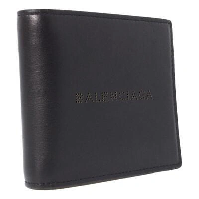 Pre-owned Balenciaga Cash Black Calfskin Leather Perforated Bifold Wallet 436118