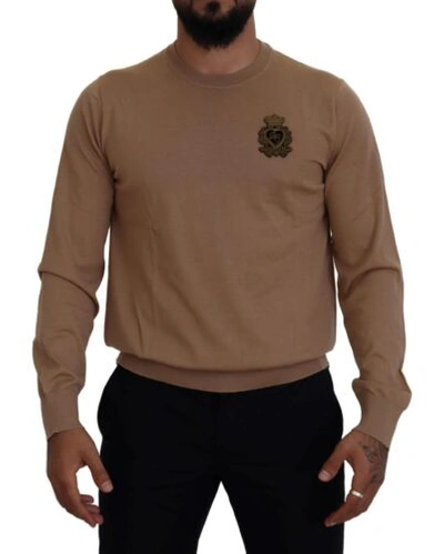 Pre-owned Dolce & Gabbana Dolce&gabbana Men Beige Sweater 100% Cashmere Crew Neck Long Sleeves Pullover