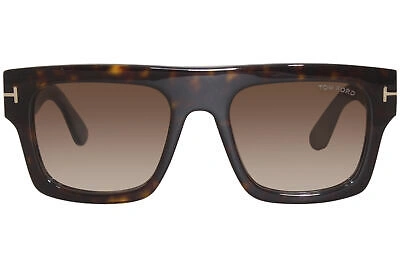 Pre-owned Tom Ford Fausto Tf711 52f Sunglasses Men's Shiny Dark Havana/brown Gradient 53mm