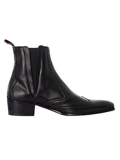 Pre-owned Jeffery West Men's Leather Brogue Chelsea Boots, Black