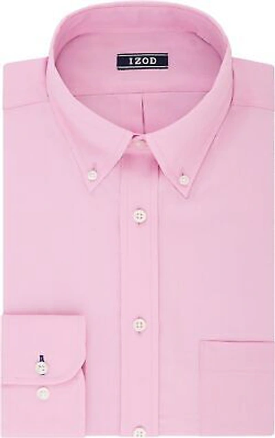 Pre-owned Izod Men's Dress Shirt Regular Fit Stretch Solid Button Down Collar In Pink