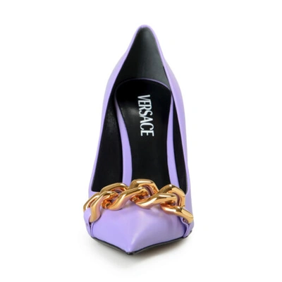 Pre-owned Versace Women's Purple Gold Chain High Heel Leather Pumps Shoes Us 9.5 It 39.5