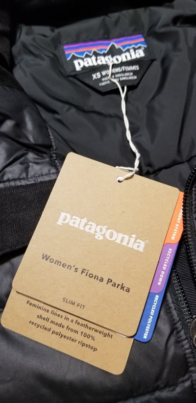 Pre-owned Patagonia $299  W's Xs Long Down Fiona Parka - Black W/ Stuffsack
