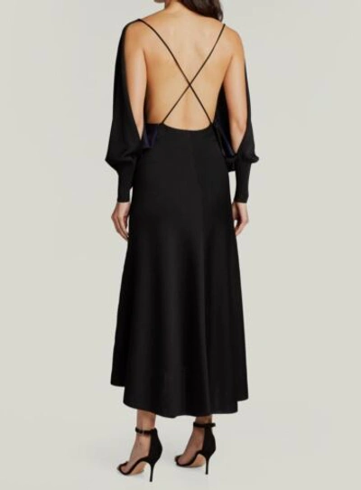 Pre-owned Victoria Beckham $1590  Women's Blue Draped Crisscross Open-back Dress Size Xs