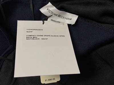 Pre-owned Victoria Beckham $1590  Women's Blue Draped Crisscross Open-back Dress Size Xs
