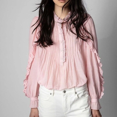 Pre-owned Zadig & Voltaire $378  Timmy Tomboy Ruffled Tunic Blouse Shirt Pink Size M