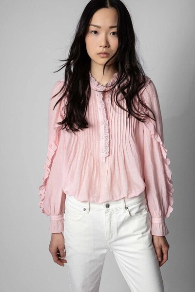 Pre-owned Zadig & Voltaire $378  Timmy Tomboy Ruffled Tunic Blouse Shirt Pink Size M