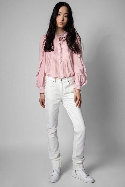 Pre-owned Zadig & Voltaire $378  Timmy Tomboy Ruffled Tunic Blouse Shirt Pink Size M