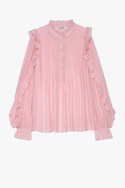 Pre-owned Zadig & Voltaire $378  Timmy Tomboy Ruffled Tunic Blouse Shirt Pink Size M