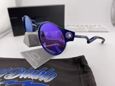 Pre-owned Oakley Deadbolt Fabio Quartararo Matte Navy Prizm Violet Sunglasses Oo6046-10 In Purple