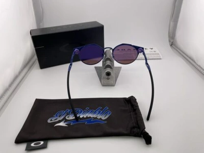 Pre-owned Oakley Deadbolt Fabio Quartararo Matte Navy Prizm Violet Sunglasses Oo6046-10 In Purple