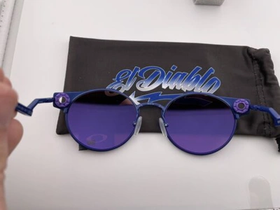 Pre-owned Oakley Deadbolt Fabio Quartararo Matte Navy Prizm Violet Sunglasses Oo6046-10 In Purple