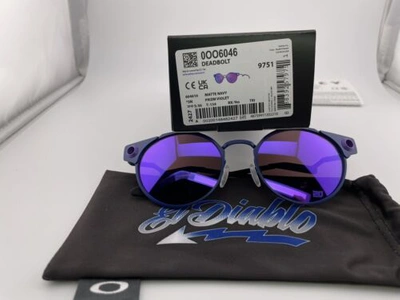 Pre-owned Oakley Deadbolt Fabio Quartararo Matte Navy Prizm Violet Sunglasses Oo6046-10 In Purple