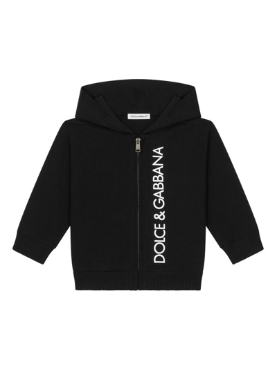 Shop Dolce & Gabbana Kids Logo Printed Zipped Hoodie In Black