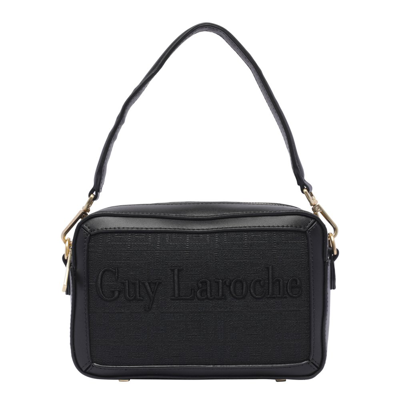 Shop Guy Laroche Logo Embroidered Zipped Shoulder Bag In Black