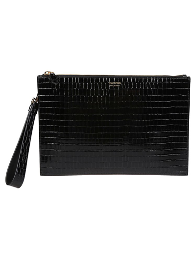 Shop Tom Ford Logo Printed Embossed Clutch Bag In Black