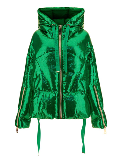 Shop Khrisjoy Puff Khris Iconic Glitter Down Jacket In Green