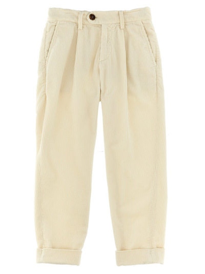 Shop Brunello Cucinelli Kids Ribbed Velvet Pants In White