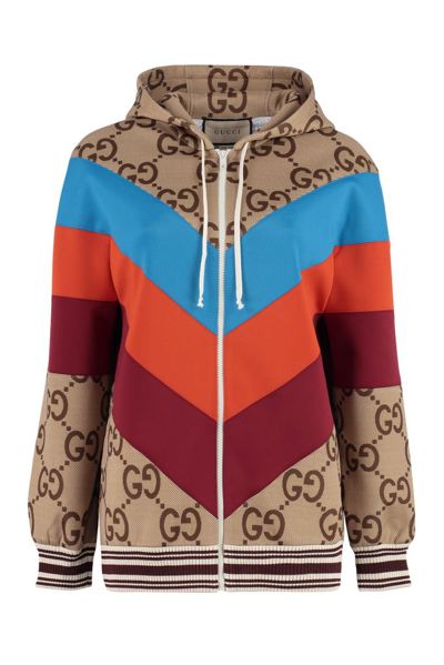 Shop Gucci Jumpo Gg Zipped Jacket In Beige