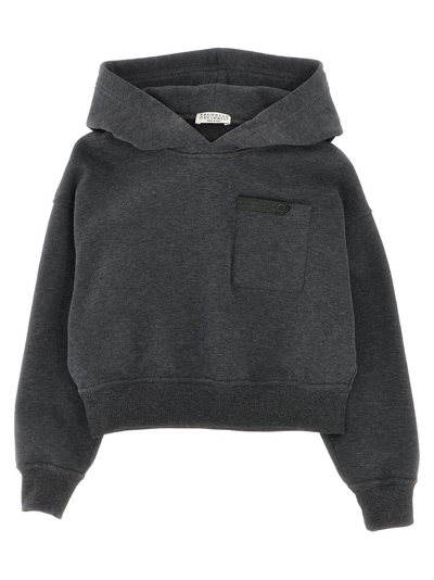 Shop Brunello Cucinelli Kids Monile Embellished Hoodie In Grey