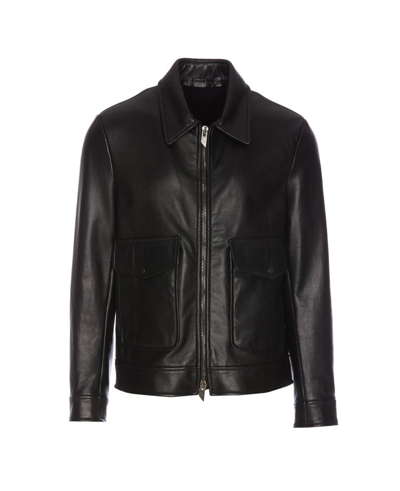 Shop Salvatore Santoro Long Sleeved Leather Zip In Black