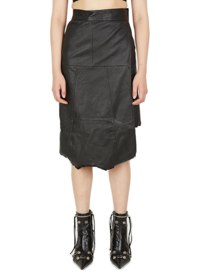 Shop Balenciaga Wrap Leather Skirt In Black