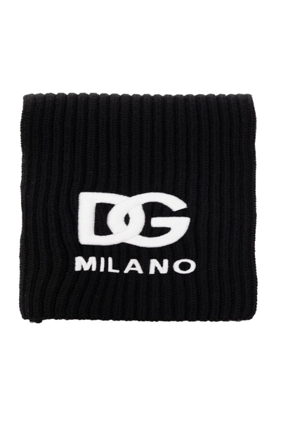 Shop Dolce & Gabbana Kids Logo Embroidered Knitted Scarf In Black