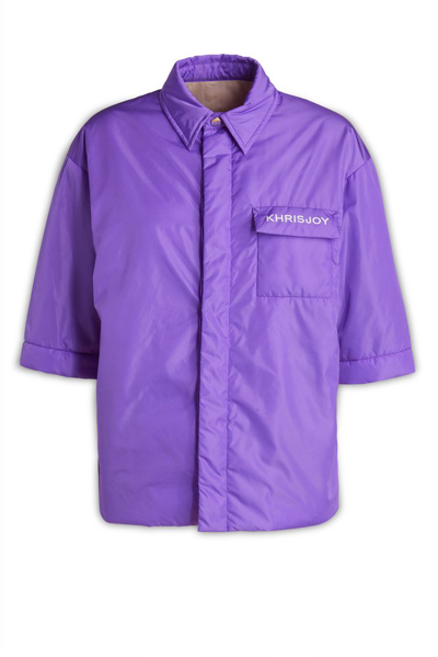 Shop Khrisjoy Logo Printed Collared Short In Purple