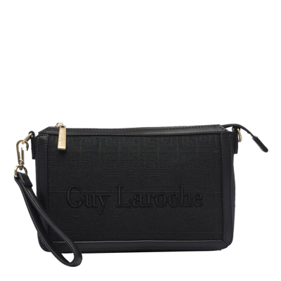 Shop Guy Laroche Logo Embroidered Zipped Shoulder Bag In Black