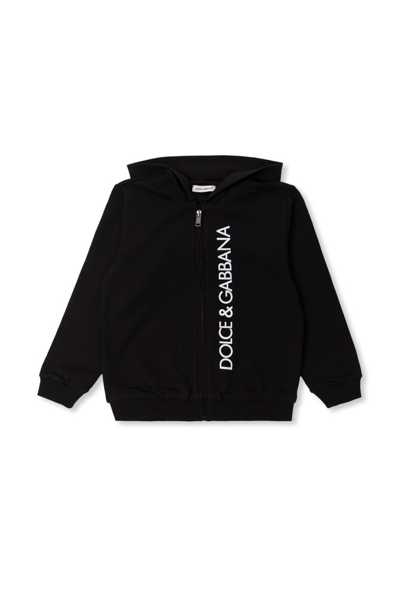 Shop Dolce & Gabbana Kids Logo Printed Zipped Hoodie In Black