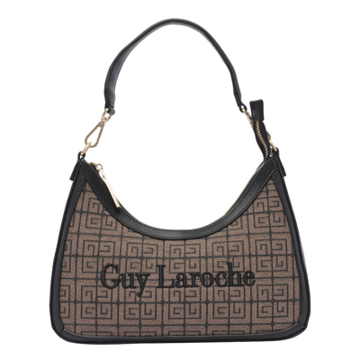 Shop Guy Laroche Logo Embroidered Zipped Shoulder Bag In Brown