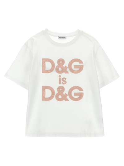 Shop Dolce & Gabbana Kids Logo Embellished Crewneck T In White