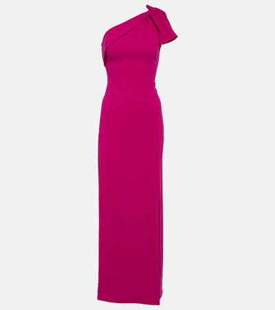 Shop Roland Mouret Bow-detail One-shoulder Cady Gown In Purple